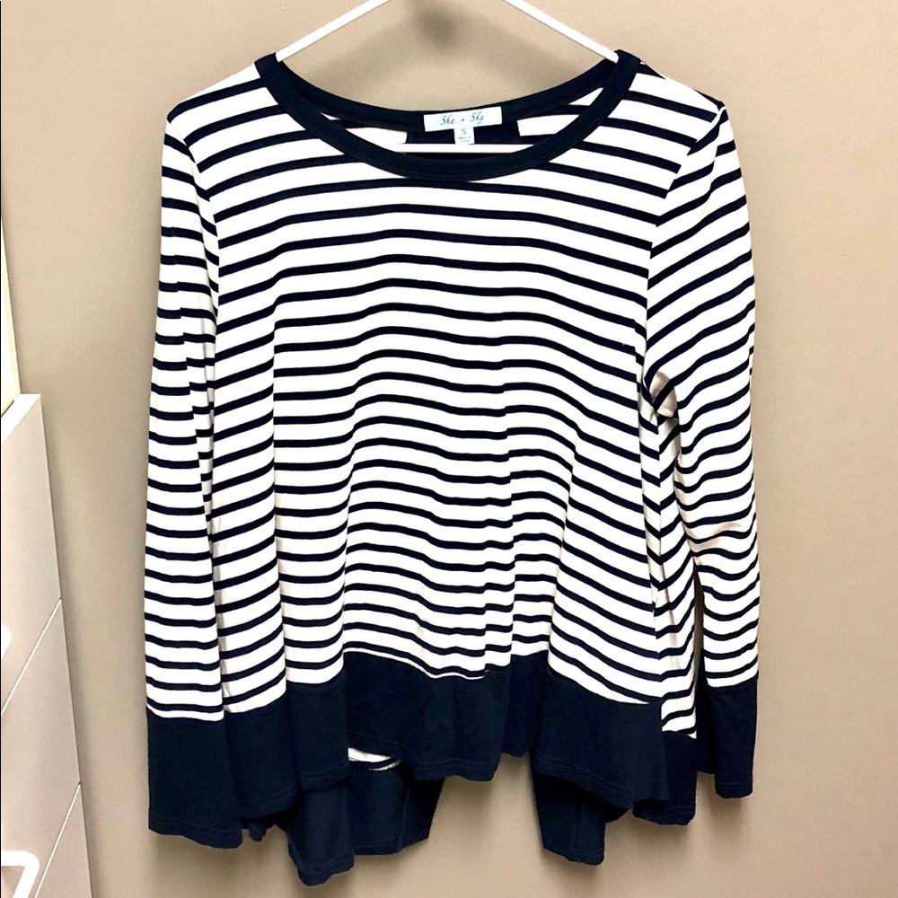 Long Sleeve Navy and White Striped Shirt
